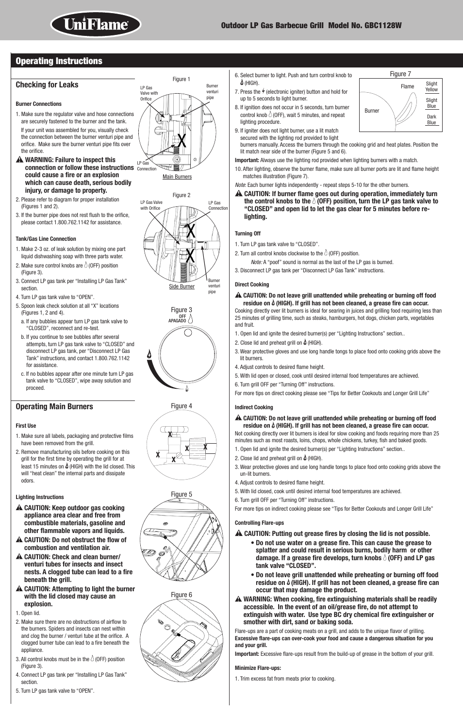 Operating instructions | Uniflame GBC1128W User Manual | Page 10 / 28