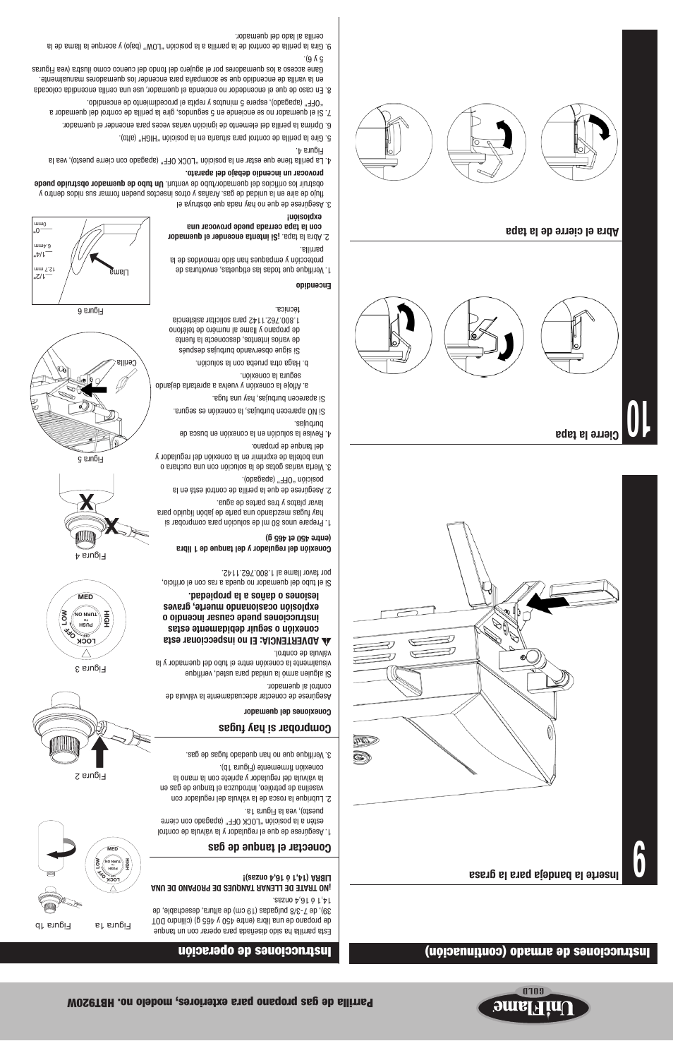 Instrucciones de operación, Instrucciones de armado (continuación) | Uniflame HBT920W User Manual | Page 11 / 16