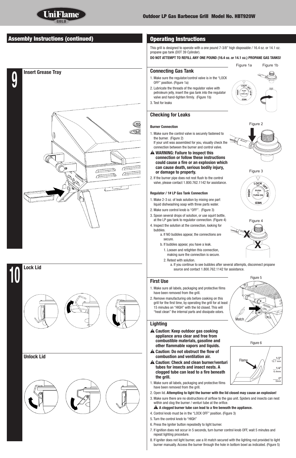Operating instructions, Assembly instructions (continued) | Uniflame HBT920W User Manual | Page 6 / 16