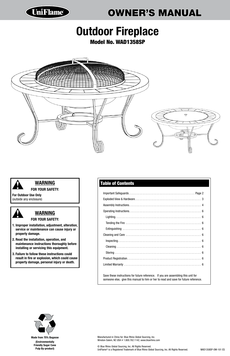 Uniflame WAD1358SP User Manual | 8 pages