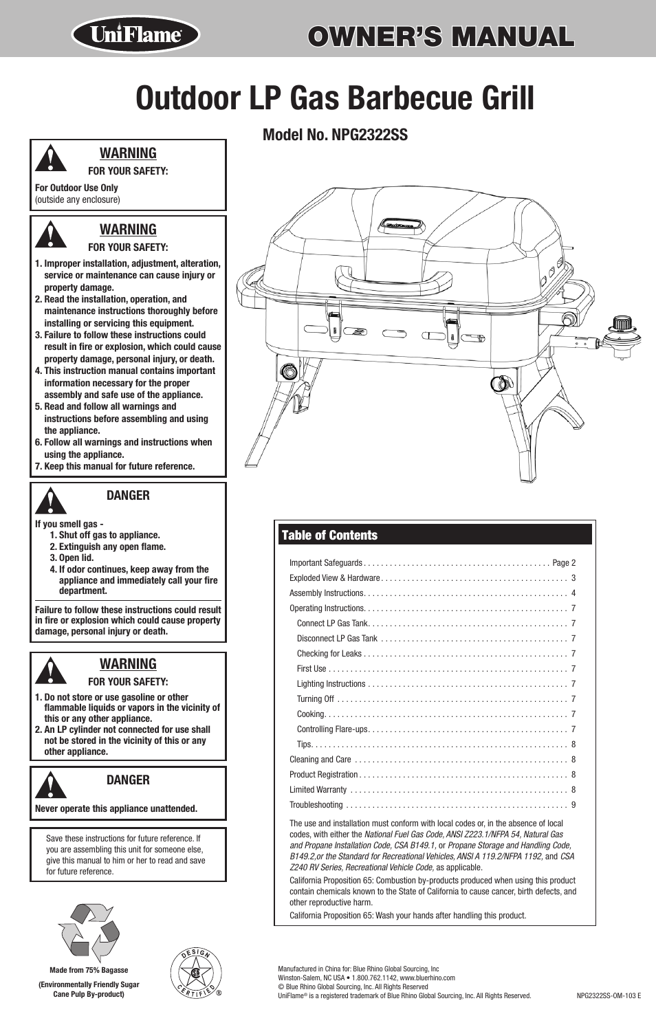 Uniflame NPG2322SS User Manual | 12 pages