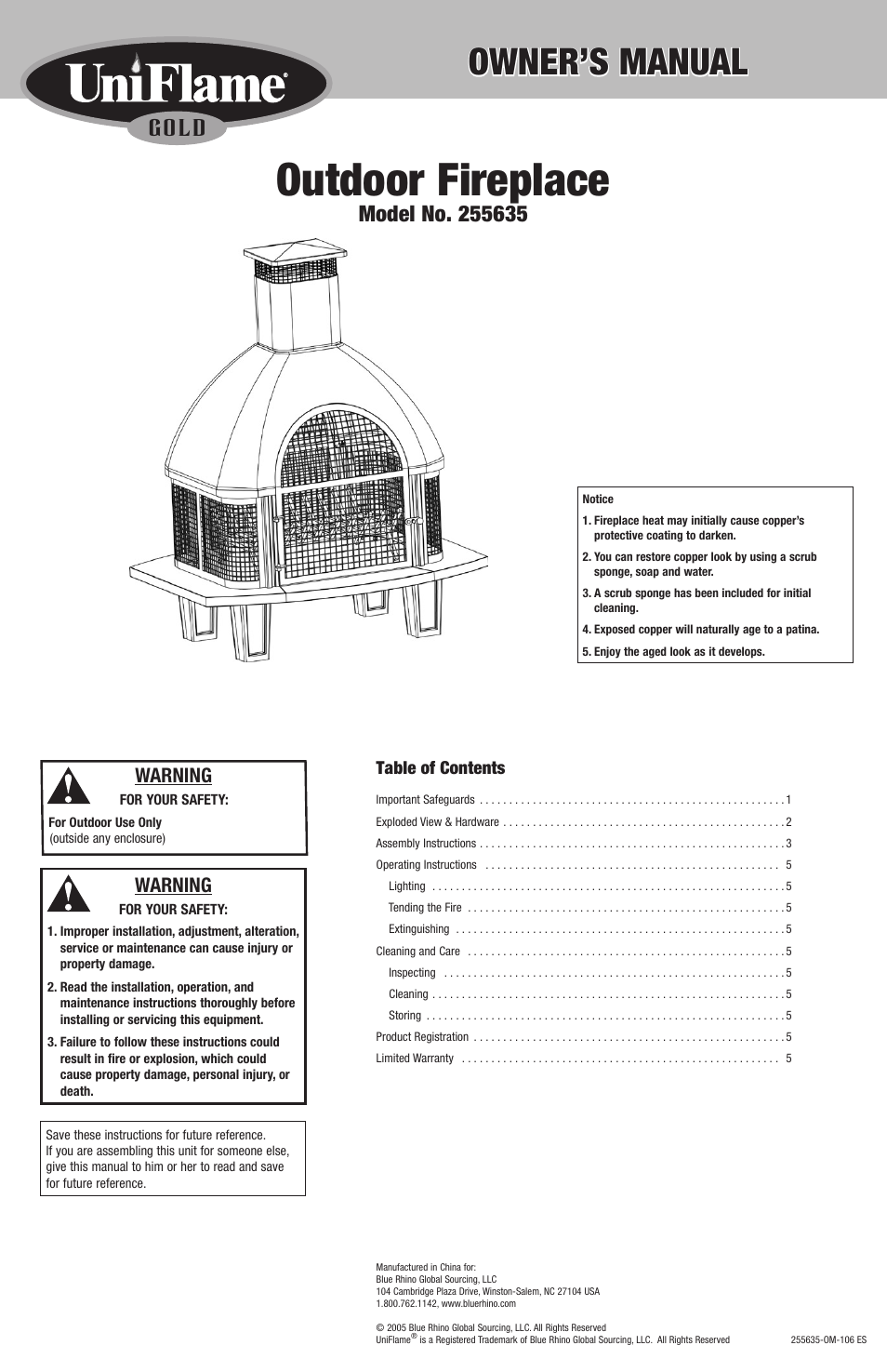 Uniflame 255635 User Manual | 12 pages