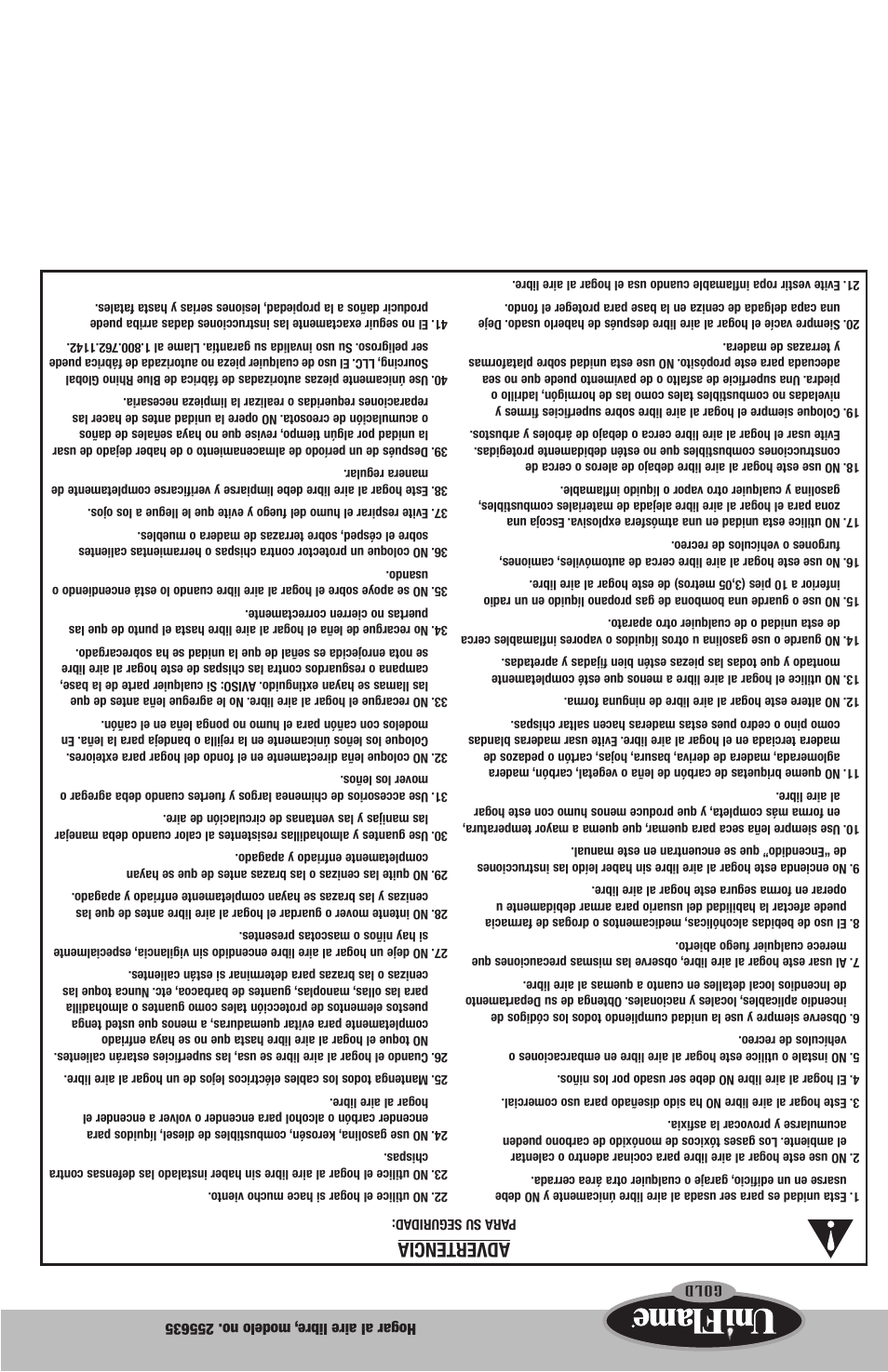Advertencia | Uniflame 255635 User Manual | Page 8 / 12