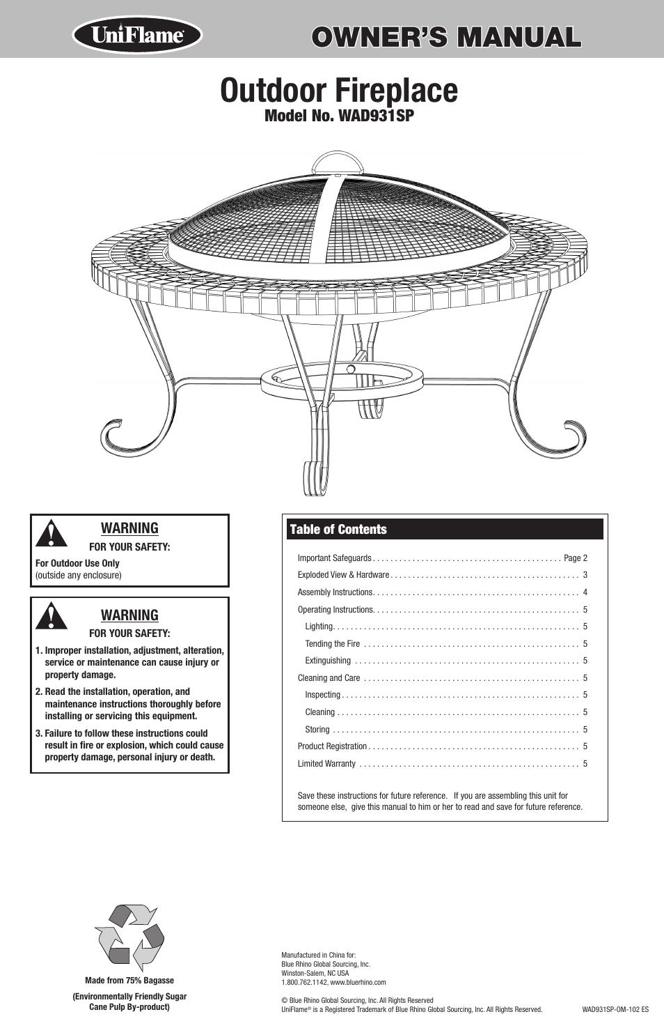 Uniflame WAD931SP User Manual | 8 pages