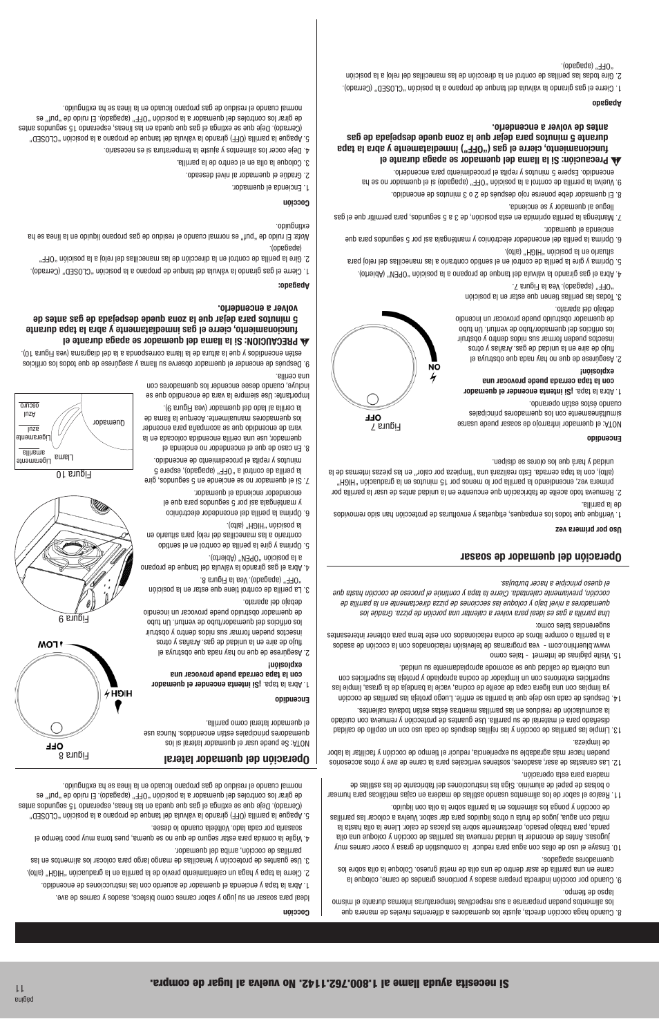 Instrucciones de operación, Comprobar si hay fugas, Operación de los quemadores principales | Operación del quemador de soasar, Operación del quemador lateral | Uniflame GBC940WIR User Manual | Page 18 / 28