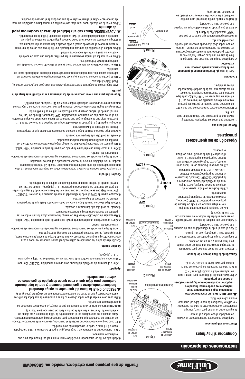 Instrucciones de operación, Comprobar si hay fugas, Operación de los quemadores principales | Uniflame GBC940WIR User Manual | Page 19 / 28