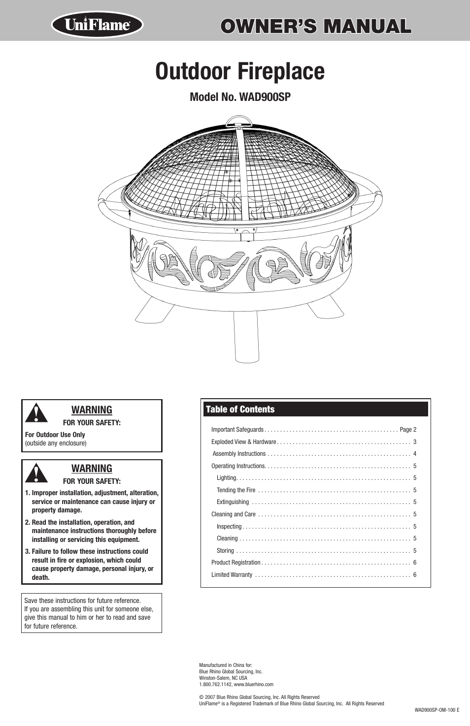 Uniflame WAD900SP User Manual | 8 pages