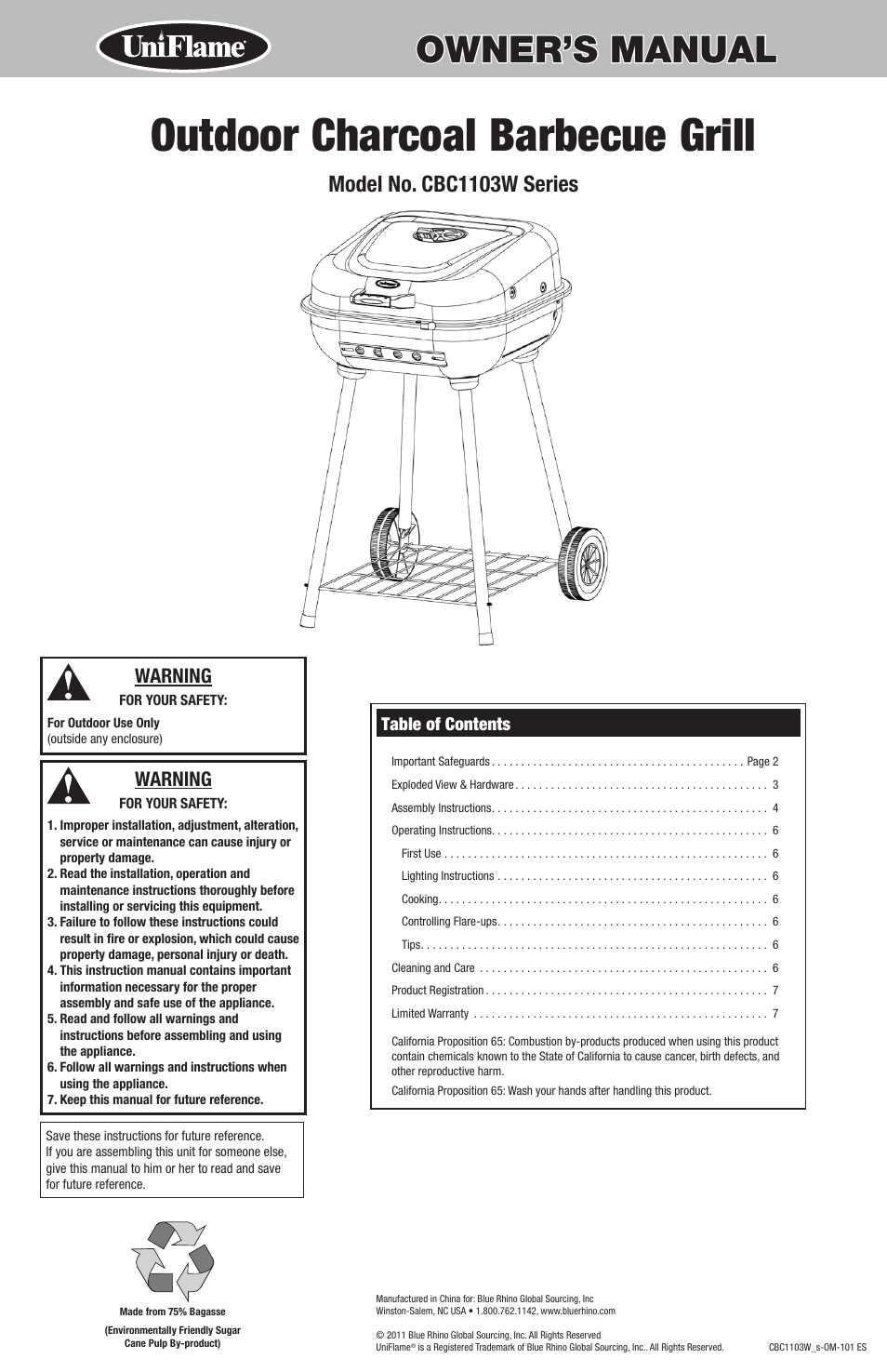 Uniflame CBC1103W User Manual | 16 pages