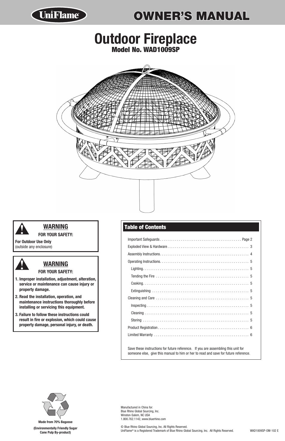 Uniflame WAD1009SP User Manual | 8 pages