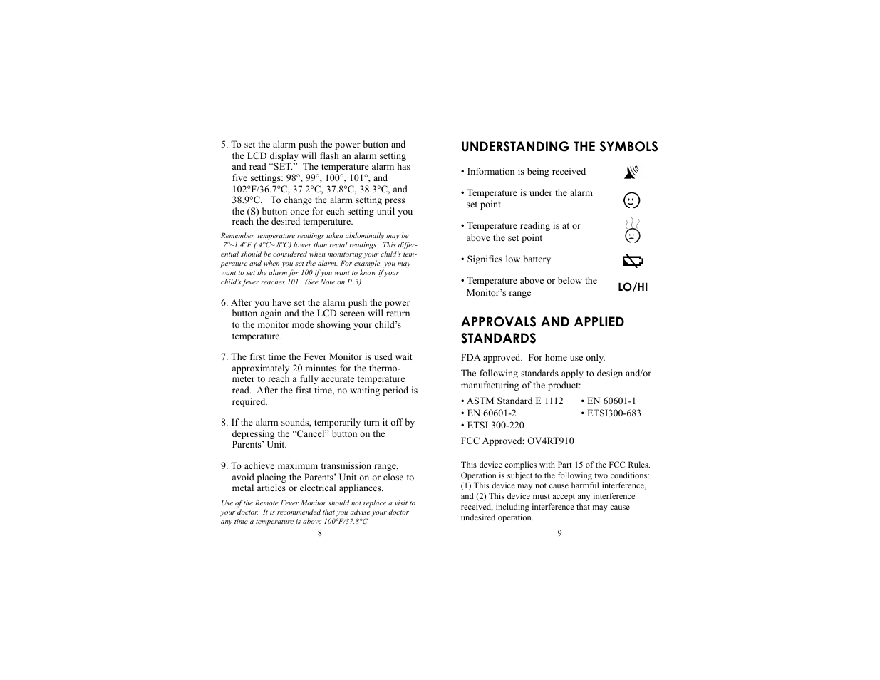 Approvals and applied standards, Understanding the symbols | Unisar Digital Thermometer User Manual | Page 5 / 9