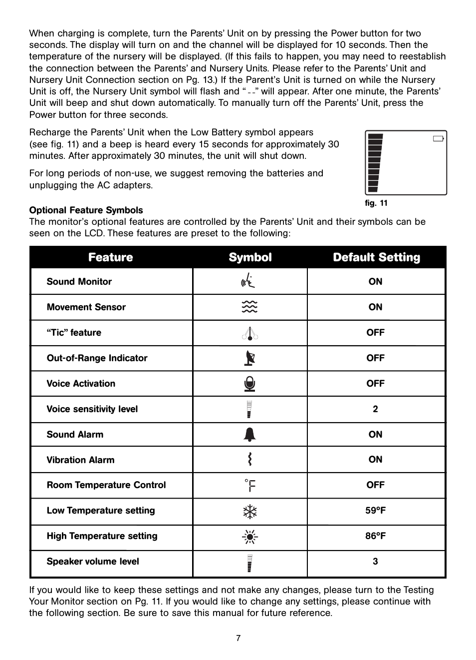 Feature symbol default setting | Unisar AC401-2P User Manual | Page 7 / 48