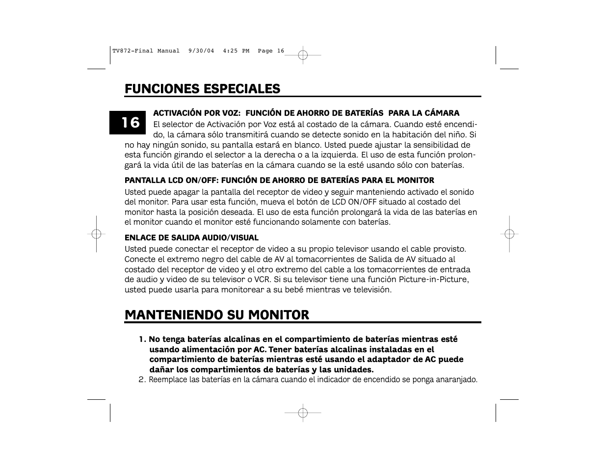 Funciones especiales, Manteniendo su monitor | Unisar TV872 User Manual | Page 16 / 24