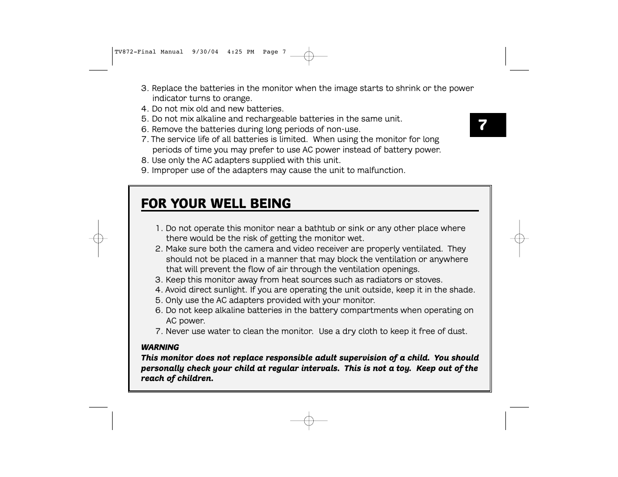 For your well being | Unisar TV872 User Manual | Page 7 / 24