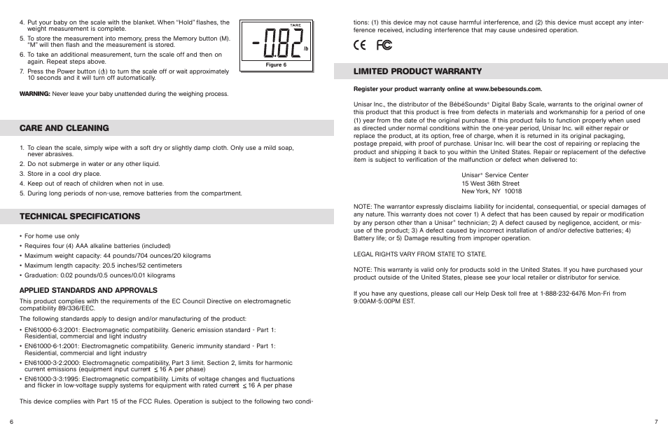 Care and cleaning, Technical specifications, Limited product warranty | Unisar BR149 User Manual | Page 4 / 11