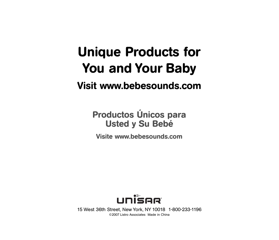 Unique products for you and your baby | Unisar TV984 User Manual | Page 32 / 32