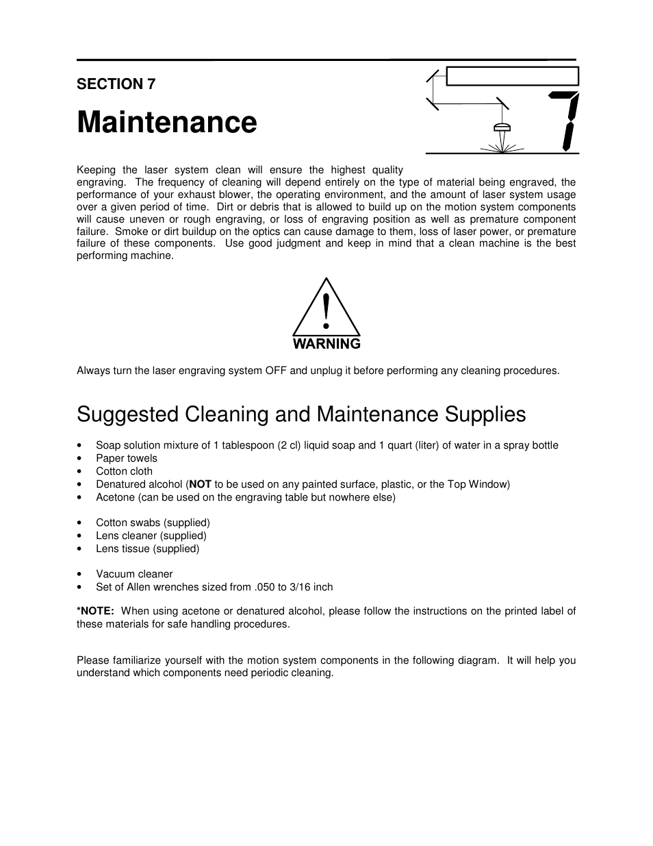 Maintenance, Suggested cleaning and maintenance supplies | Universal Laser Systems X2-600 User Manual | Page 103 / 121