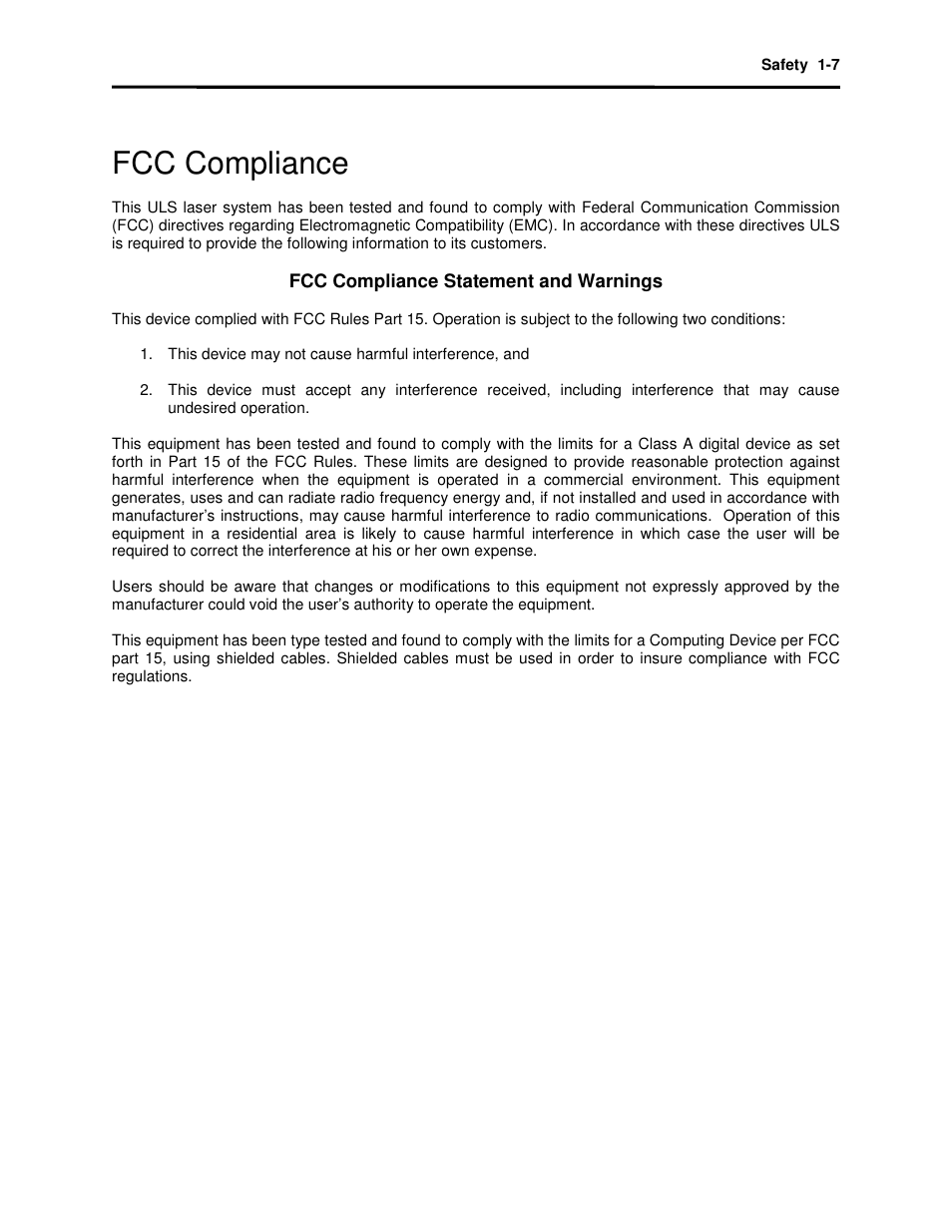 Fcc compliance | Universal Laser Systems X2-600 User Manual | Page 13 / 121