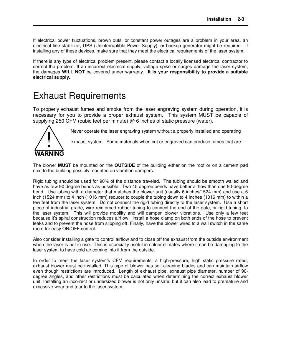 Exhaust requirements | Universal Laser Systems X2-600 User Manual | Page 16 / 121