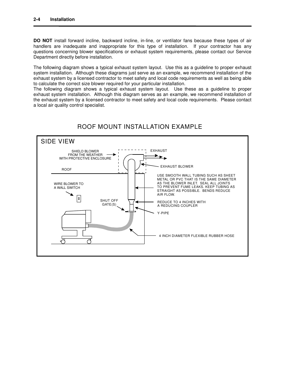Roof mount installation example side view | Universal Laser Systems X2-600 User Manual | Page 17 / 121