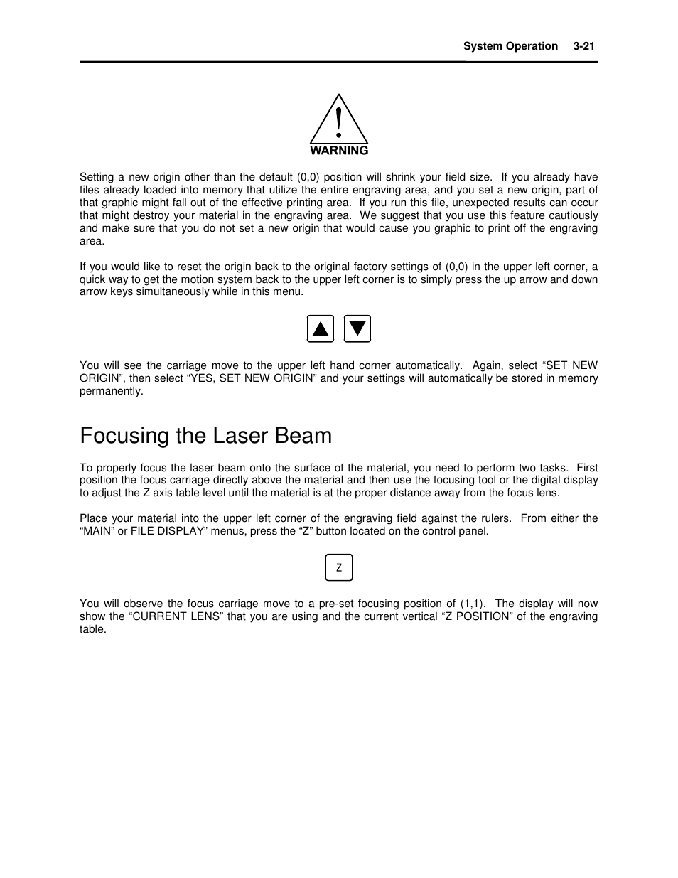 Focusing the laser beam | Universal Laser Systems X2-600 User Manual | Page 46 / 121