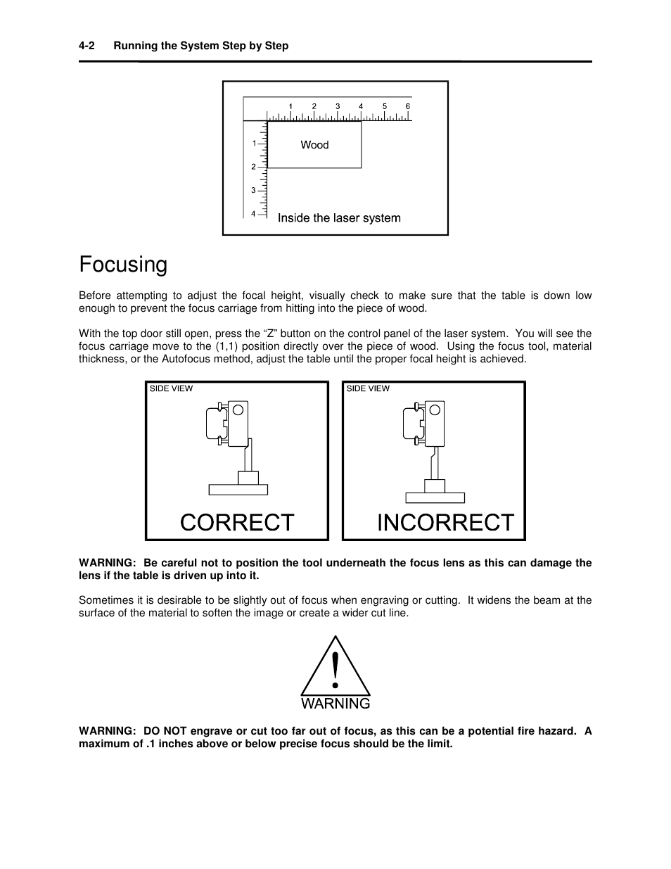 Focusing | Universal Laser Systems X2-600 User Manual | Page 52 / 121