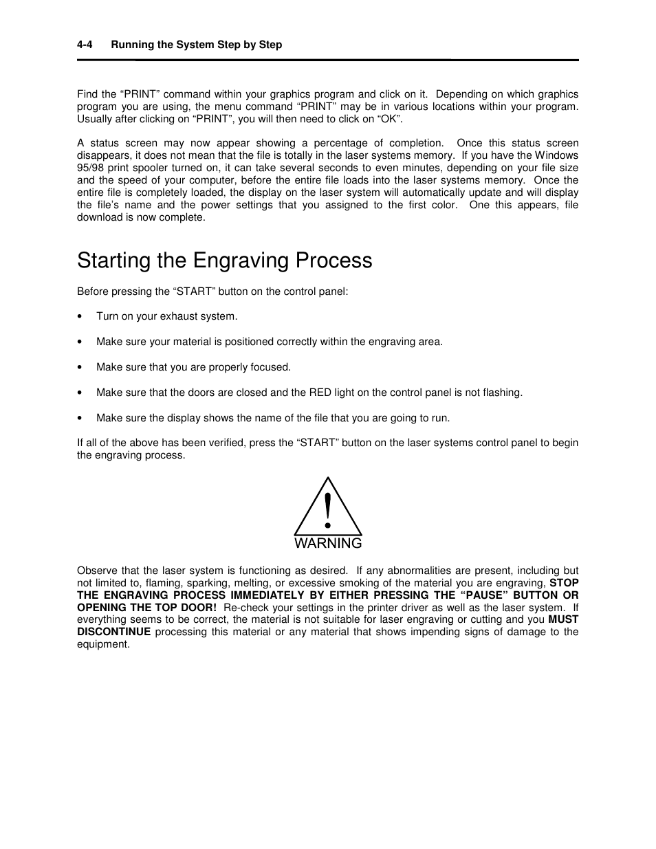 Starting the engraving process | Universal Laser Systems X2-600 User Manual | Page 54 / 121