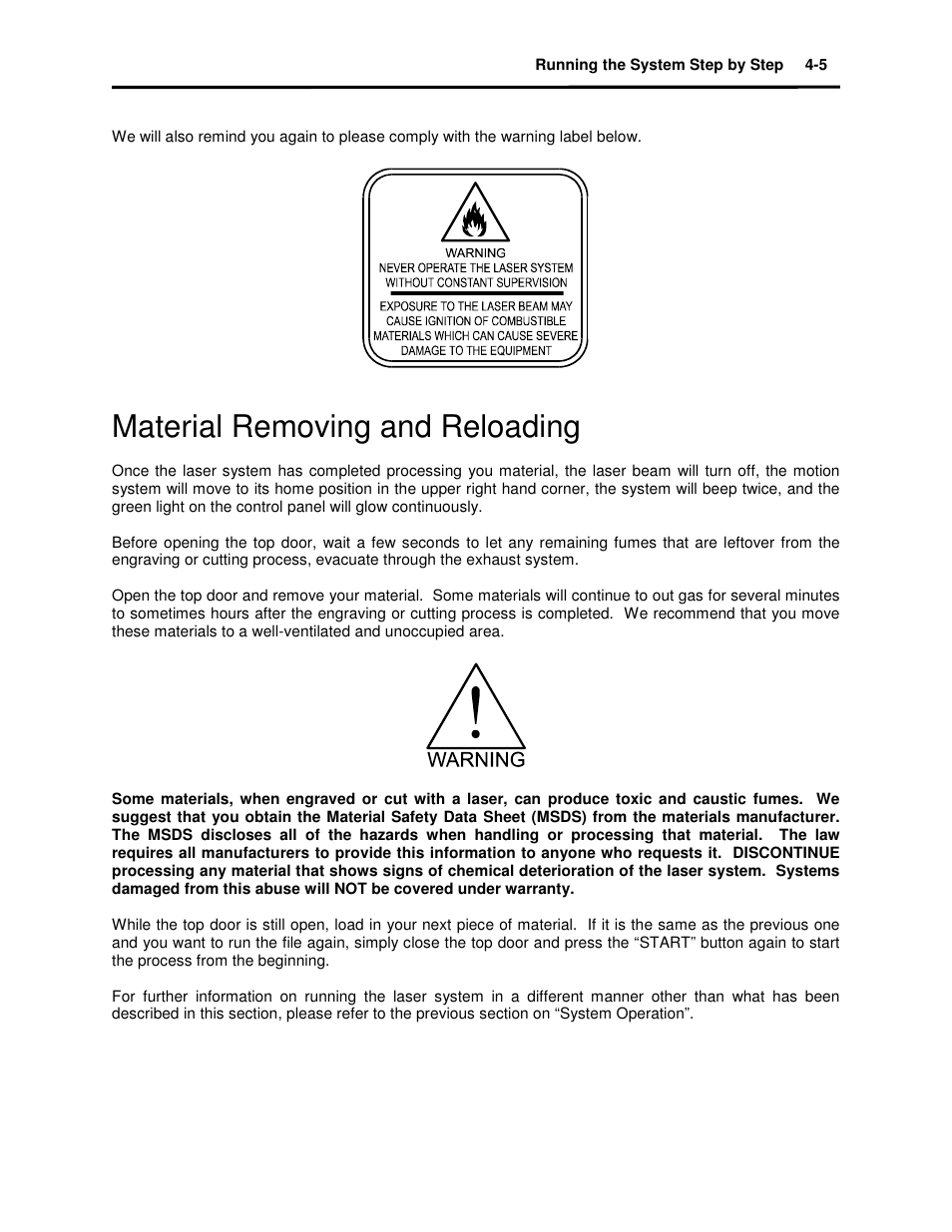 Material removing and reloading | Universal Laser Systems X2-600 User Manual | Page 55 / 121