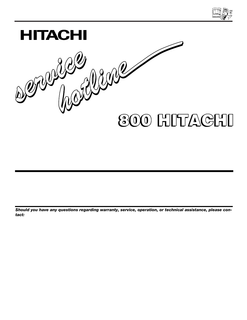 Service ser vic e, 800 hitachi | Ultratec 50DX20B User Manual | Page 59 / 64