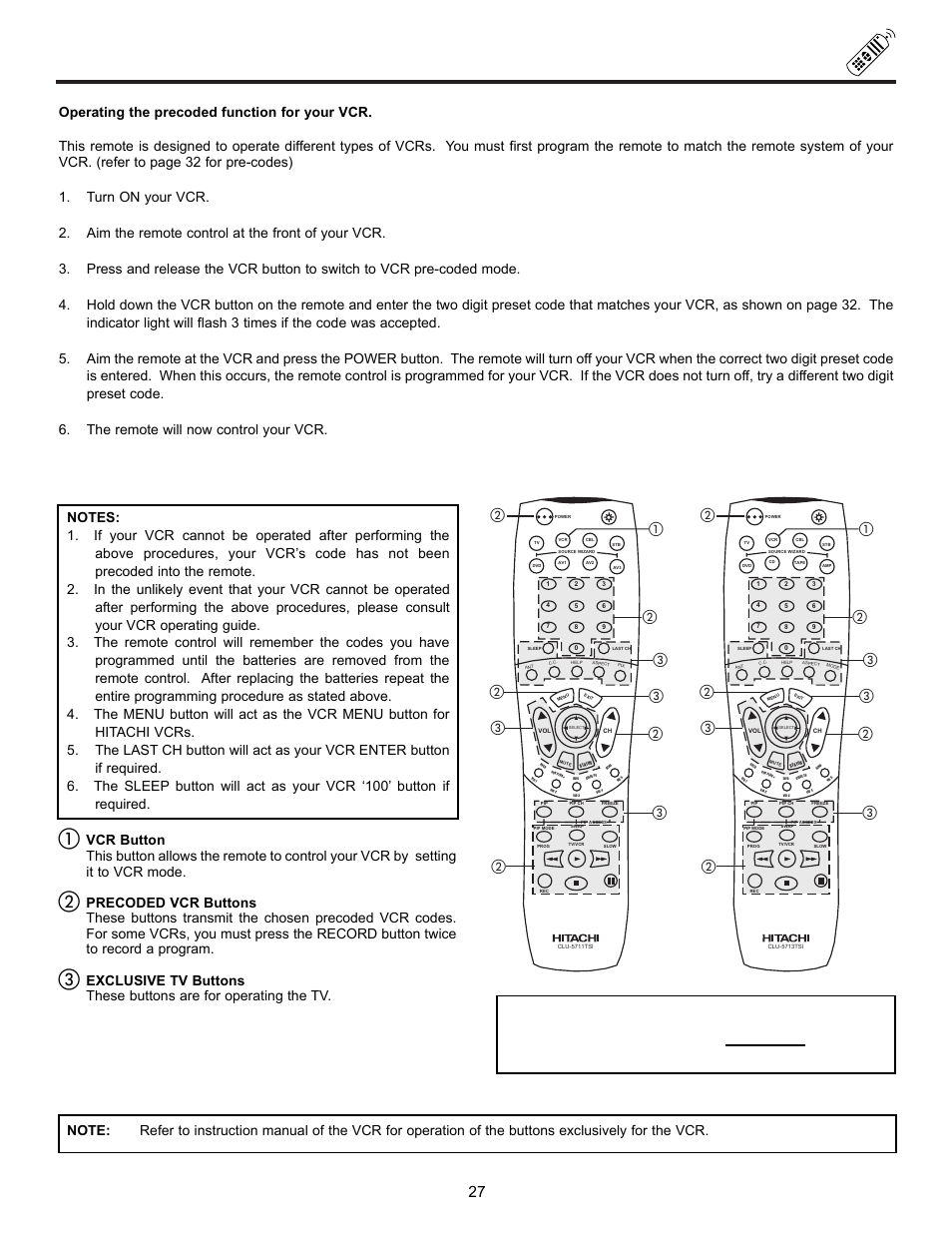 Using the remote to control vcr functions, My vcr code is | Ultratec 43FDX10B User Manual | Page 27 / 68