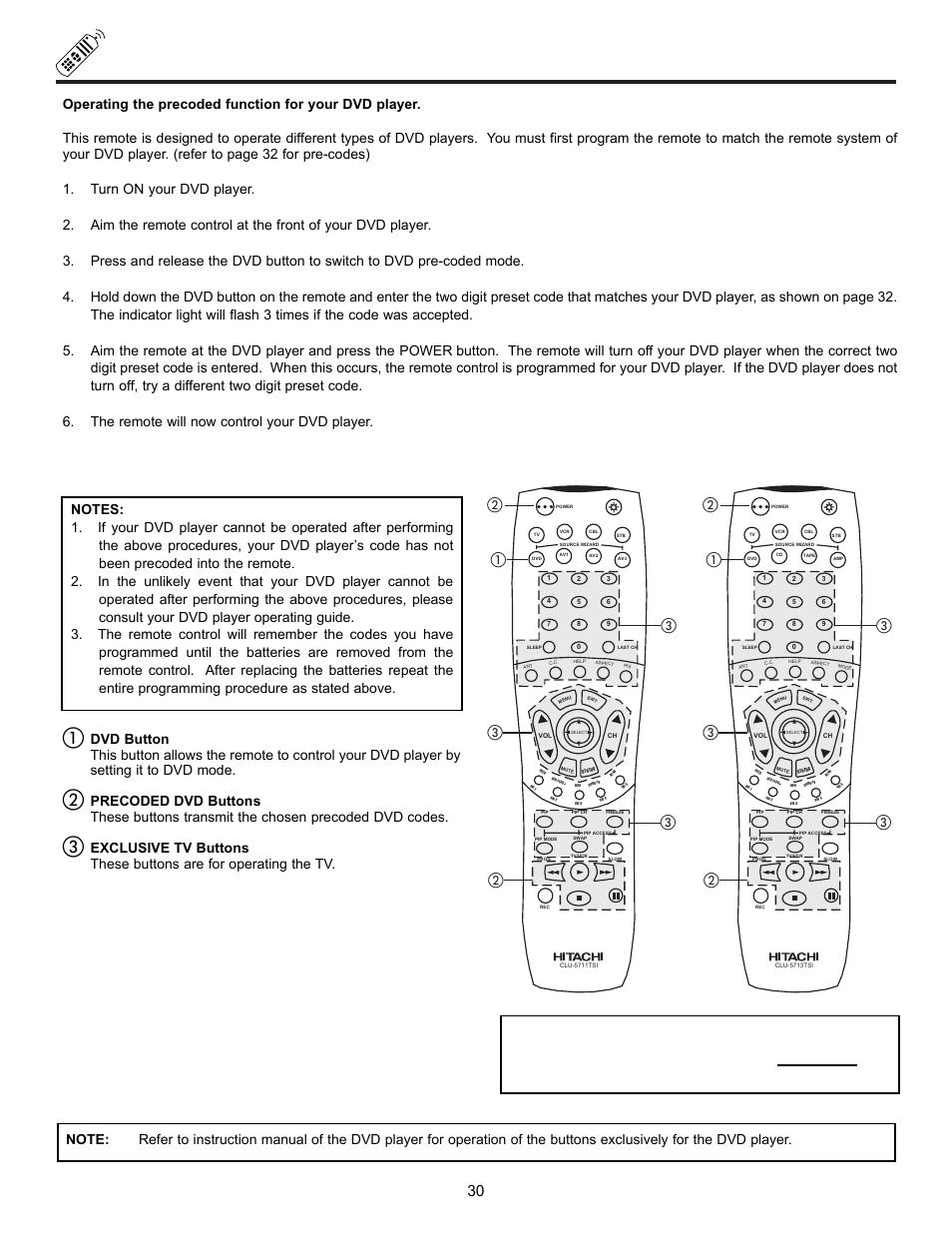 Using the remote to control dvd functions, My dvd player code is | Ultratec 43FDX10B User Manual | Page 30 / 68