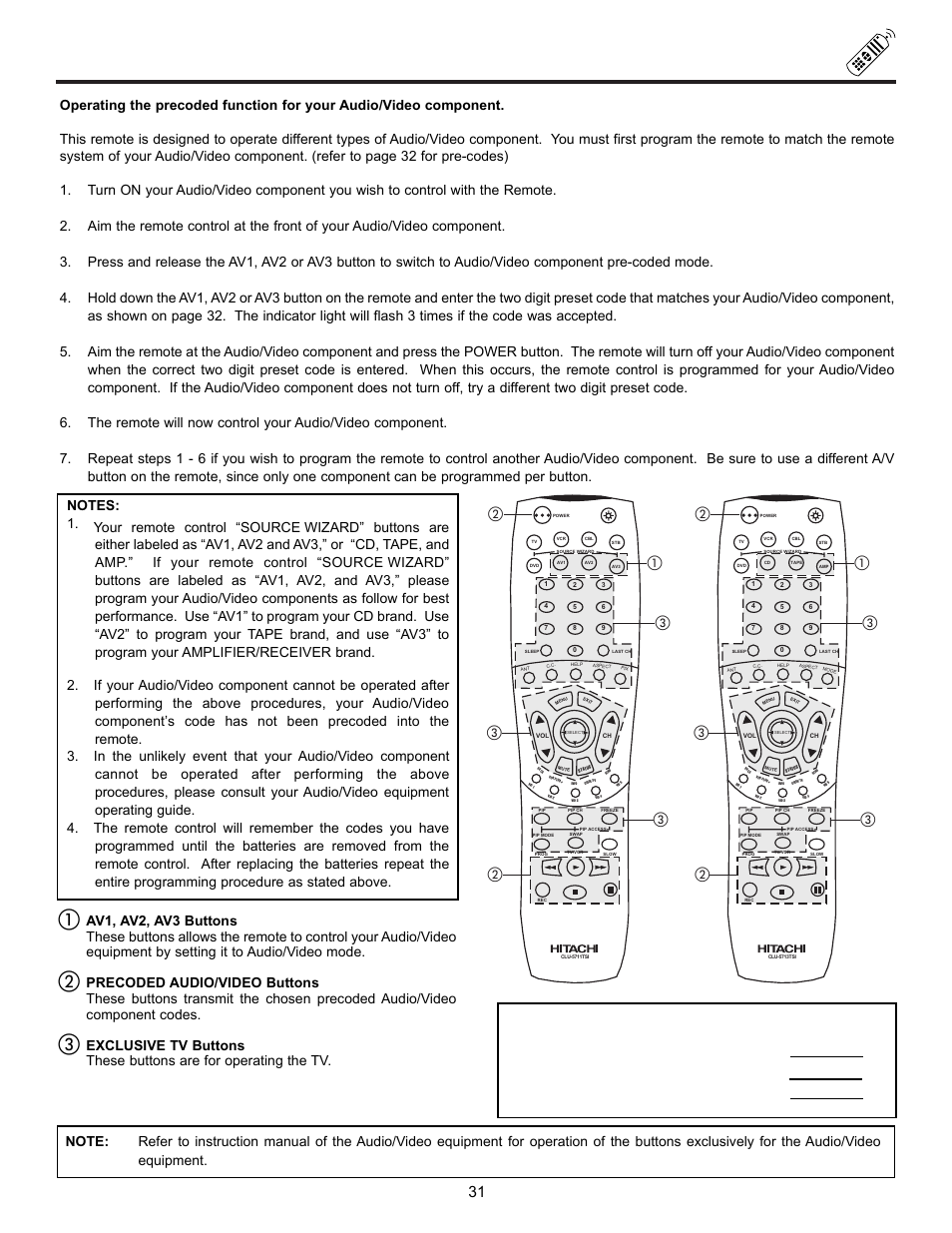 My audio/video equipment code is, Av1 (cd) av2 (tape) av3 (amp/rcvr) | Ultratec 43FDX10B User Manual | Page 31 / 68