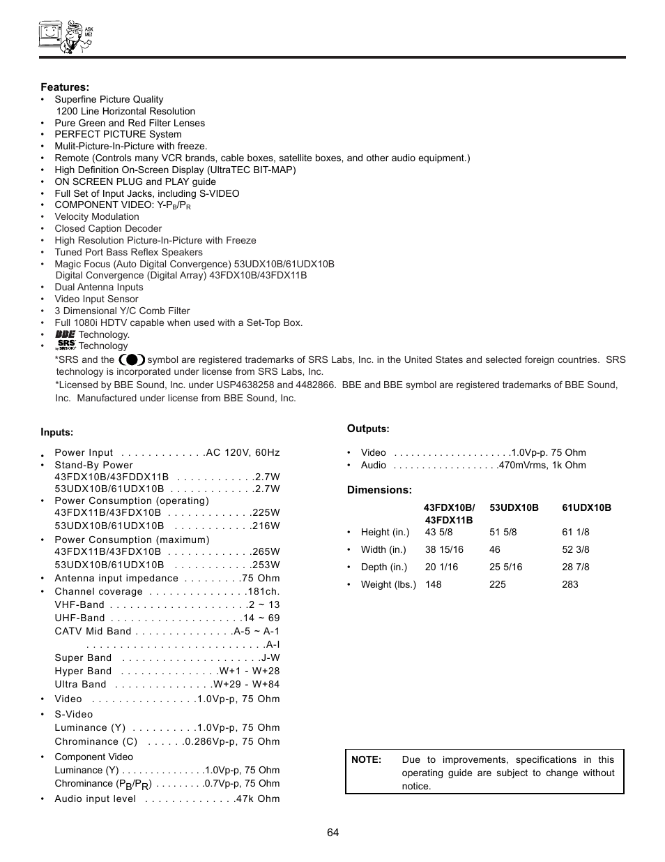 Useful info | Ultratec 43FDX10B User Manual | Page 64 / 68