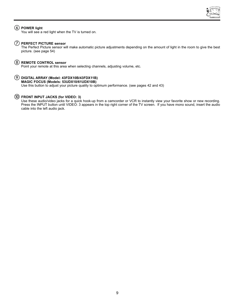 Front panel controls | Ultratec 43FDX10B User Manual | Page 9 / 68