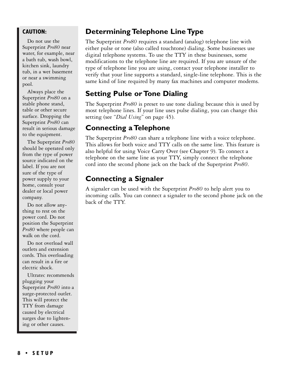 Determining telephone line type, Setting pulse or tone dialing, Connecting a telephone | Connecting a signaler | Ultratec PRO80TM User Manual | Page 14 / 70