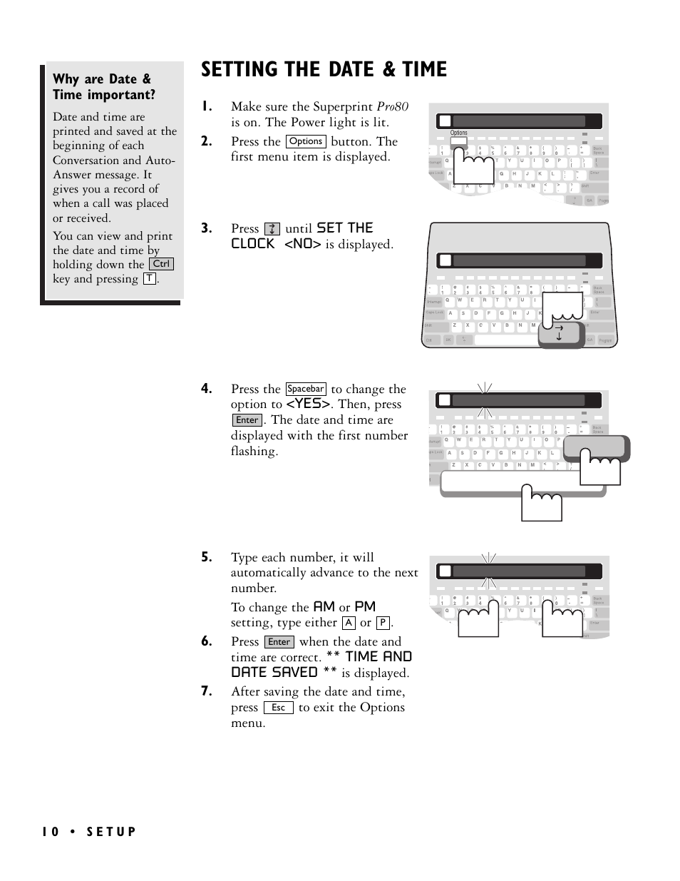 Setting the date & time | Ultratec PRO80TM User Manual | Page 16 / 70