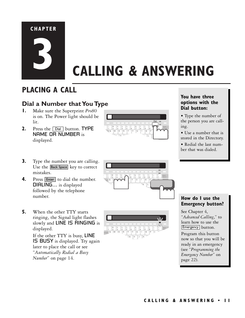 Calling & answering, Placing a call | Ultratec PRO80TM User Manual | Page 17 / 70