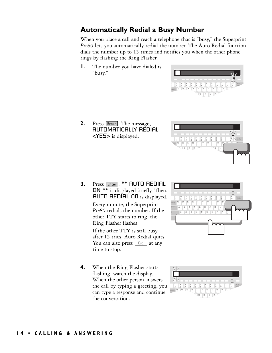 Automatically redial a busy number | Ultratec PRO80TM User Manual | Page 20 / 70