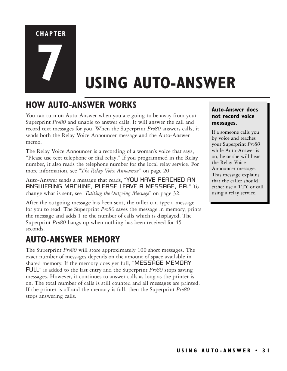 Using auto-answer | Ultratec PRO80TM User Manual | Page 37 / 70