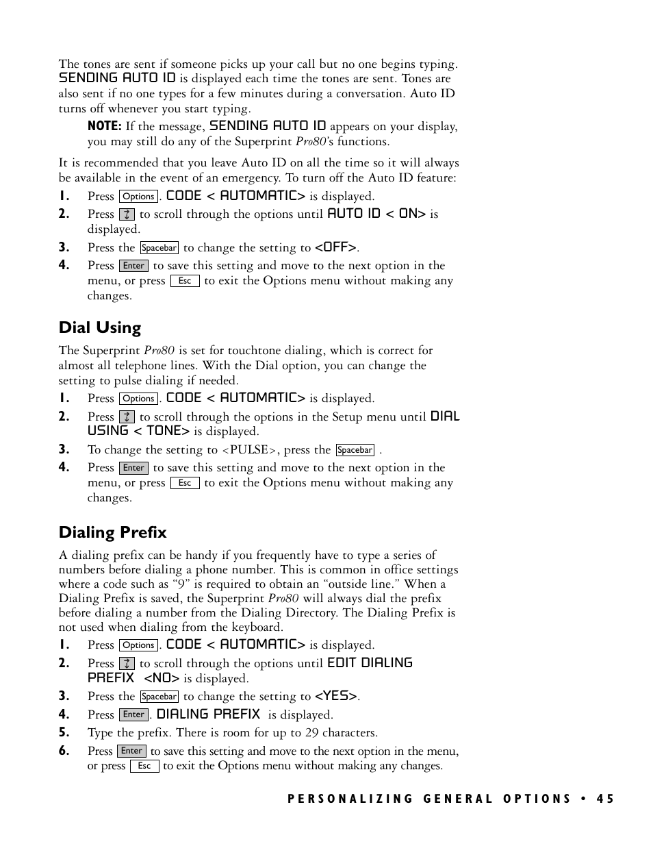 Dial using, Dialing prefix | Ultratec PRO80TM User Manual | Page 51 / 70