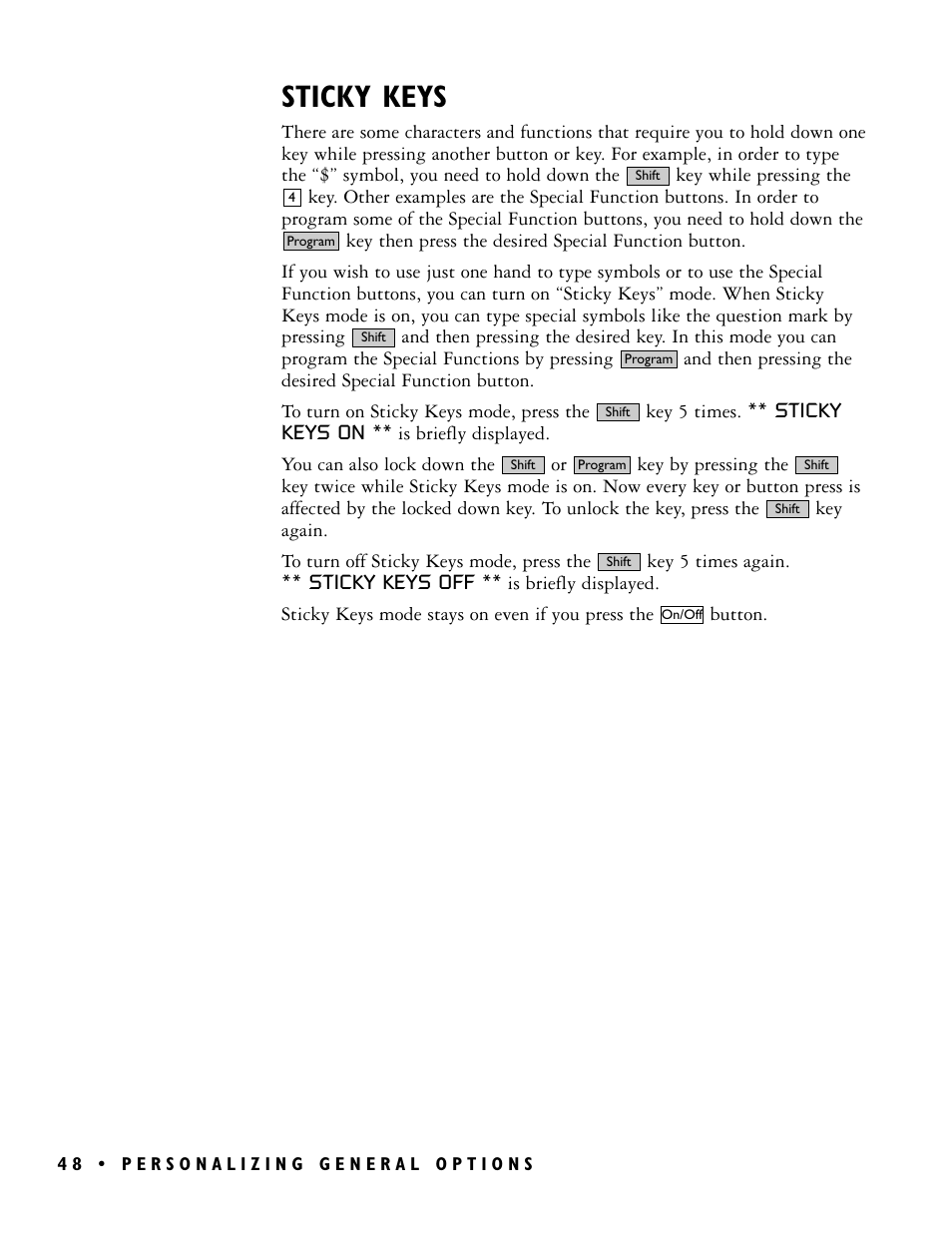 Sticky keys | Ultratec PRO80TM User Manual | Page 54 / 70
