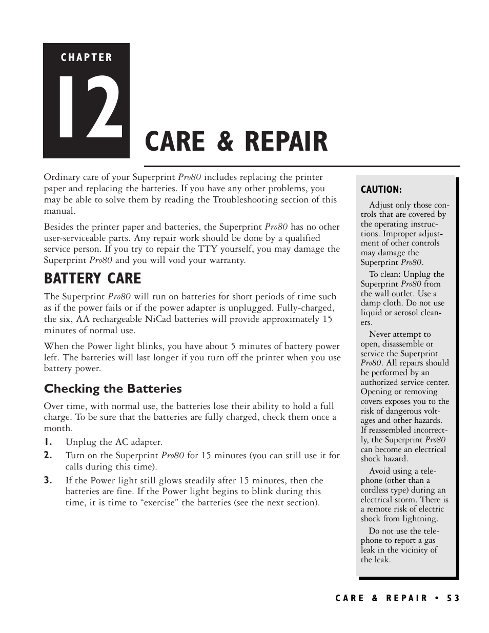 Care & repair, Battery care | Ultratec PRO80TM User Manual | Page 59 / 70