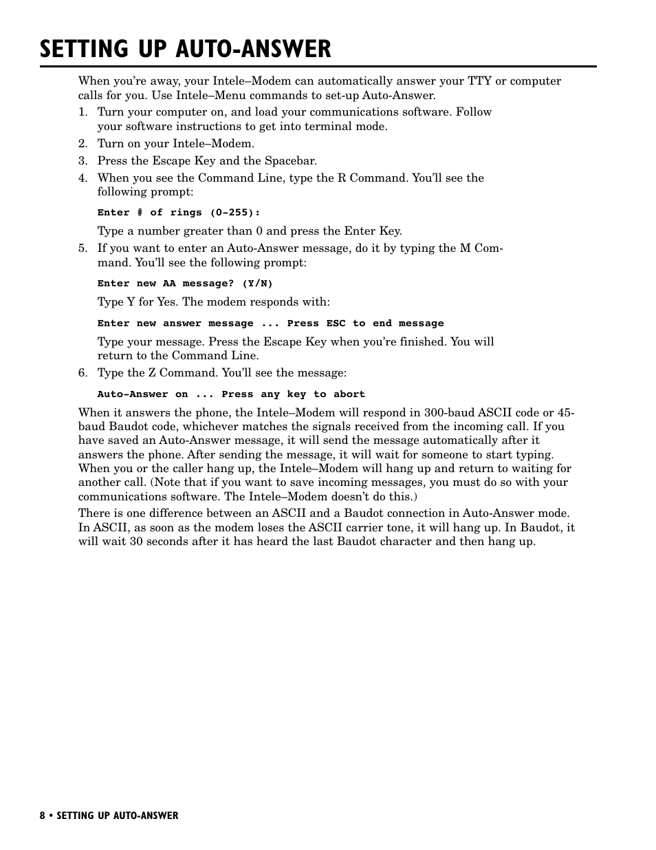 Setting up auto-answer | Ultratec INTELE-MODEM User Manual | Page 12 / 32