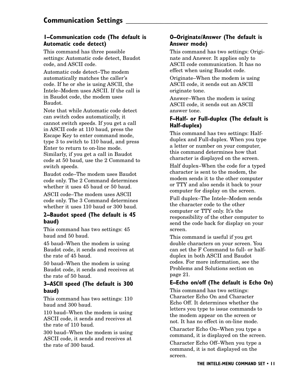 Communication settings | Ultratec INTELE-MODEM User Manual | Page 15 / 32