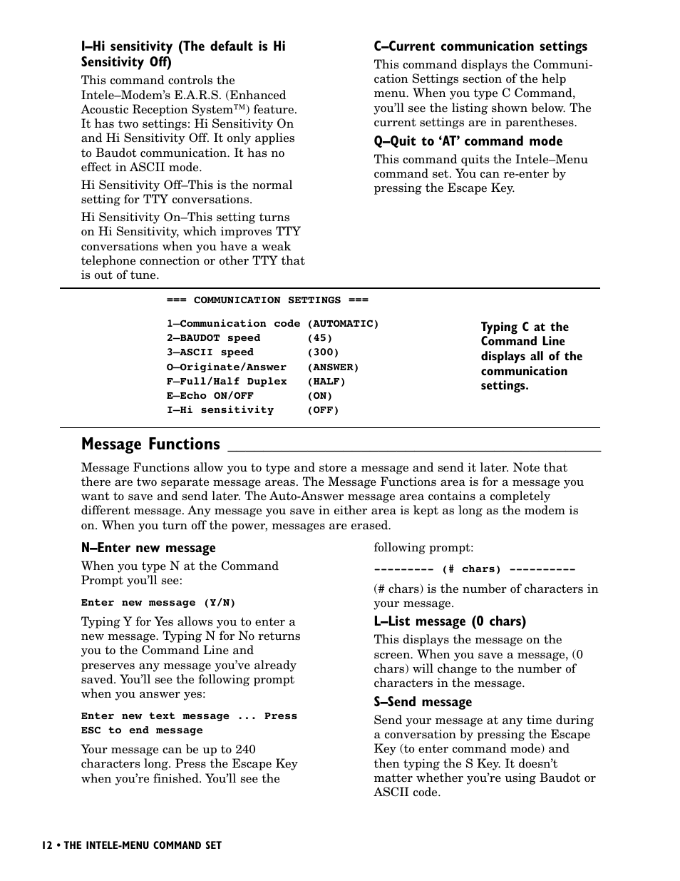 Message functions | Ultratec INTELE-MODEM User Manual | Page 16 / 32