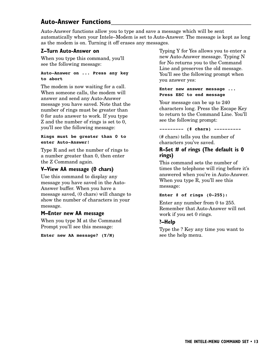 Auto-answer functions | Ultratec INTELE-MODEM User Manual | Page 17 / 32
