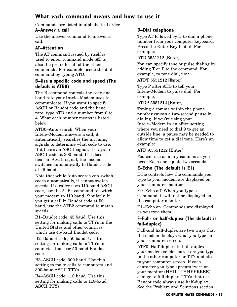 What each command means and how to use it | Ultratec INTELE-MODEM User Manual | Page 21 / 32