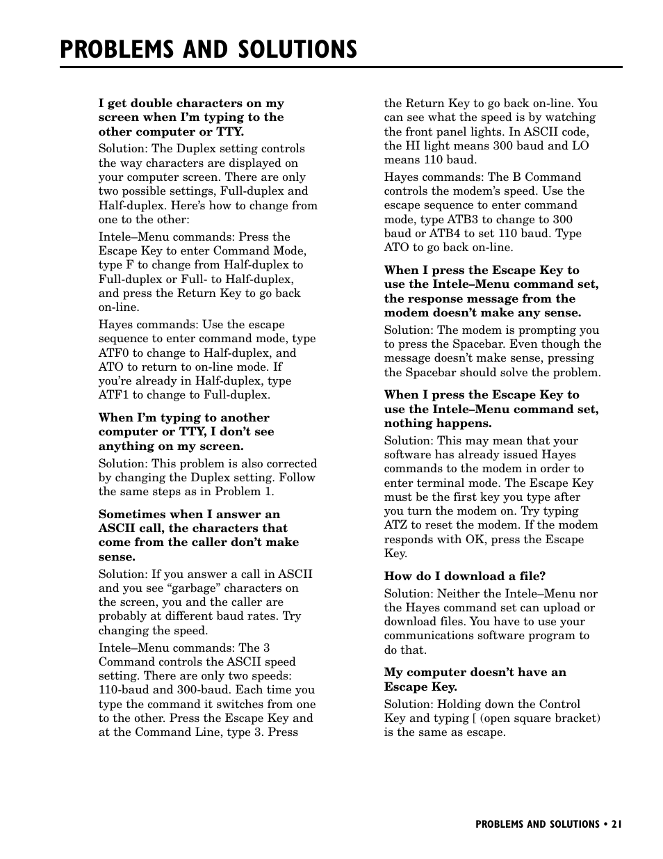 Problems and solutions | Ultratec INTELE-MODEM User Manual | Page 25 / 32