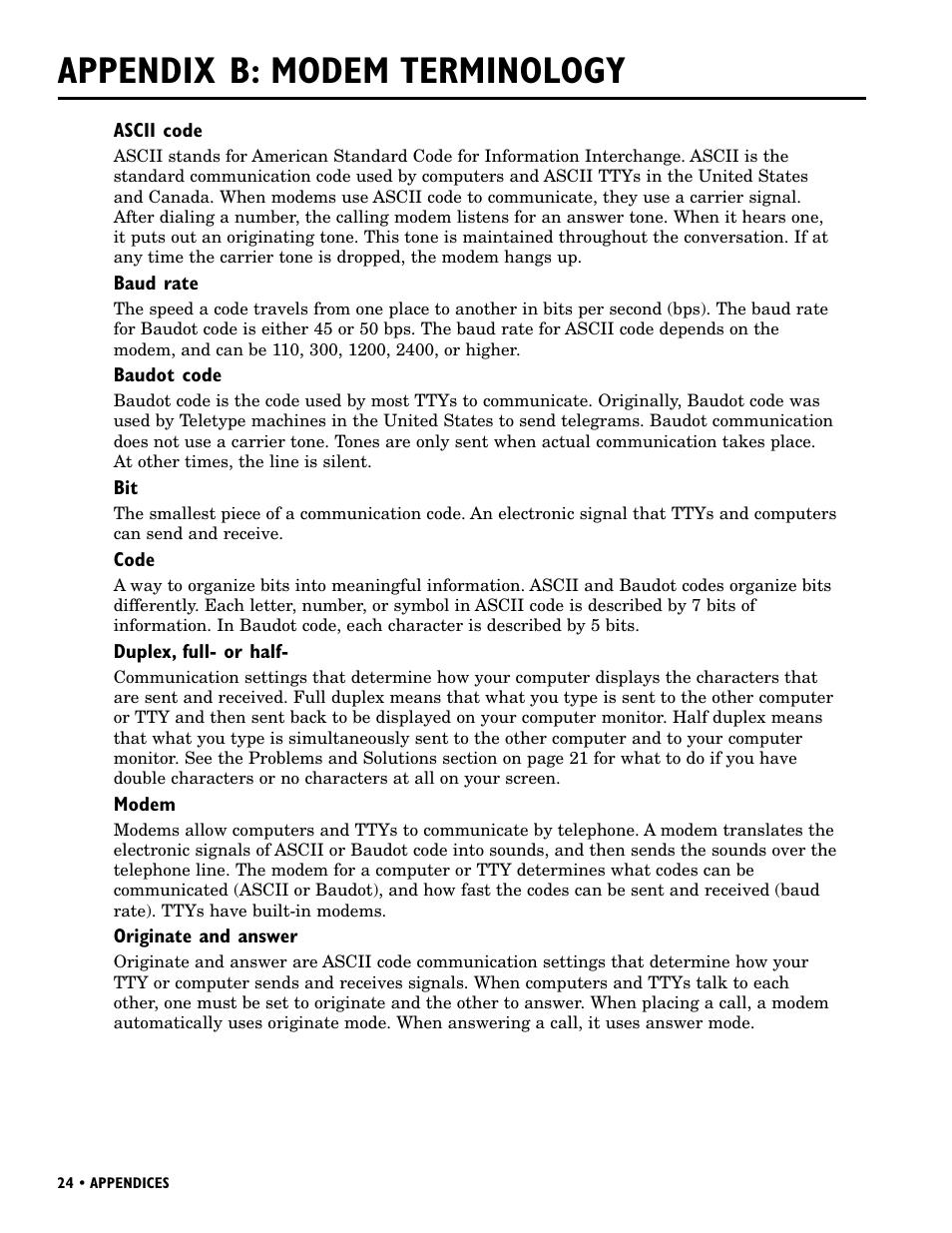 Appendix b: modem terminology | Ultratec INTELE-MODEM User Manual | Page 28 / 32