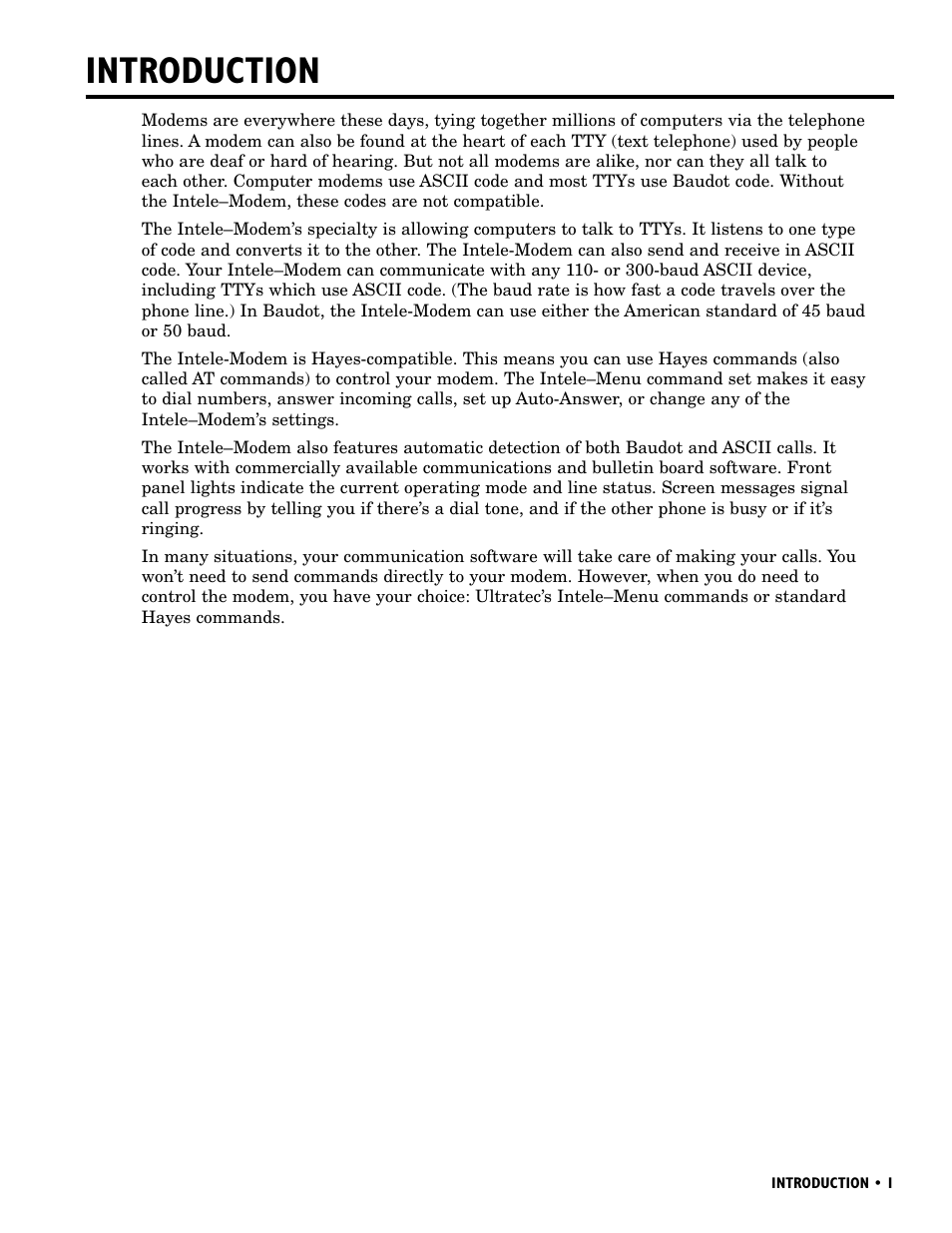 Introduction | Ultratec INTELE-MODEM User Manual | Page 5 / 32