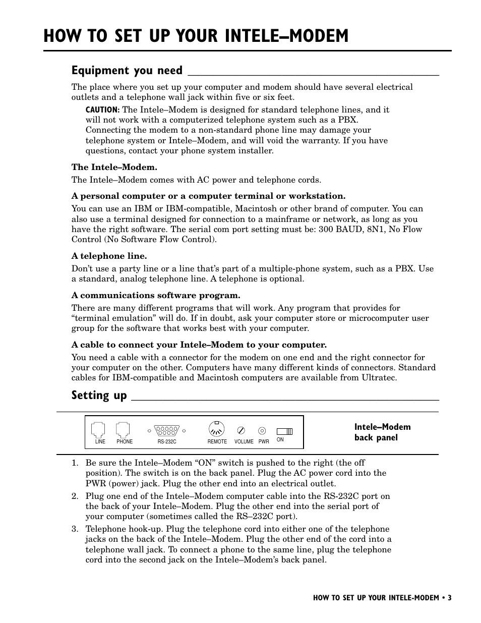 How to set up your intele–modem, Equipment you need, Setting up | Ultratec INTELE-MODEM User Manual | Page 7 / 32